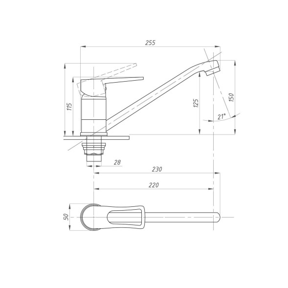 Смеситель для кухни 40к ПРОФСАН ПСМ-425-017 &amp;quot;ПЛЮС&amp;quot; длин. пов. изли, без подводки, п/гайку, ХРОМ - PSM-425-017 