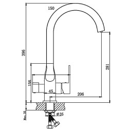 Смеситель для кухни 35к HB76533-3 HAIBA с вых. для питьевого фильтра б/отв п/гайку  оружейная сталь - HB76533-3