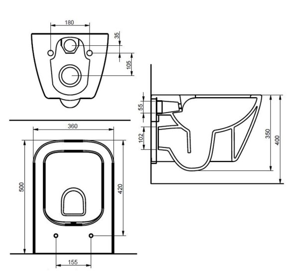 Унитаз подвесной Seramiksan Saturn 360х500х350 безободковый, с тонким сиденьем микролифт, белый (A141151H+A090001)