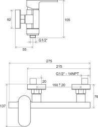 Смеситель для душа Ravak Chrome CR 032.00/150, 150 мм, однорычажный, хром (X070043)