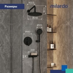 Душевая система 35к Milardo RORBL02M67 &amp;quot;Rora&amp;quot; лейка &amp;quot;Тропический душ&amp;quot; встраиваемая ЧЕРНЫЙ матовый - RORBL02M67 