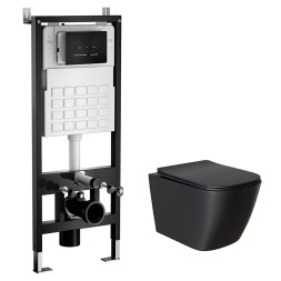 Комплект WAVE &amp;quot;Система инсталляции МЕХАНИКА+унитаз &amp;quot;QUADRO&amp;quot; черный+прямоугольная кнопка V2 черная - 555983 