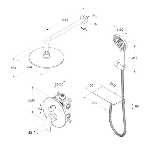 Душевая система 35к Milardo RORSB02M67 &amp;quot;Rora&amp;quot; лейка &amp;quot;Тропический душ&amp;quot; встраиваемая ХРОМ - RORSB02M67 