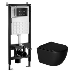 Комплект WAVE &amp;quot;Система инсталляции МЕХАНИКА+унитаз &amp;quot;ROUND&amp;quot; черный+квадратная кнопка A2 черная - 555982 