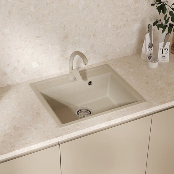 Мойкa ML-GMU04 УЛЬТРА прямоугольная, бежевый камень, 565*495 мм (глуб. чаши 175) - 00-001411 