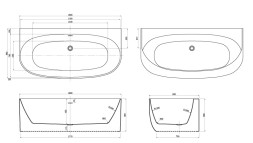 Ванна акриловая Azario Cambridge 1800X880X580, пристенная, в комплекте с сифоном и металлической рамой