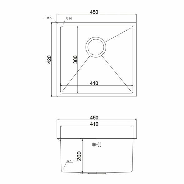 Мойка подст.монтаж 45х42 (3,0) вып 3 1/2  MIXLINE PRO 20см с сифоном (сатин) - 548564 
