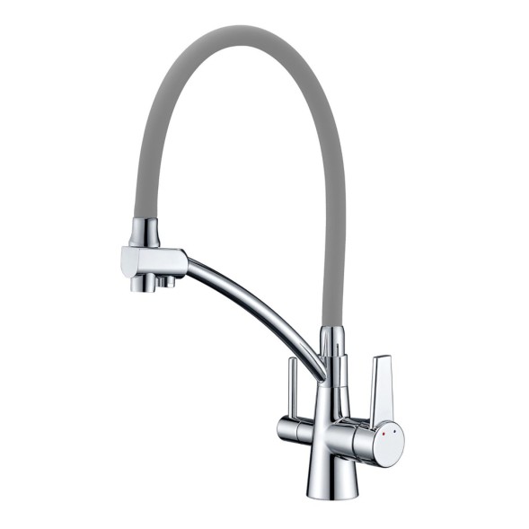 Смеситель для кухни 35к G4398-17 GAPPO гибкий излив, с вых. для питьевого фильтра, СЕРЫЙ-хром - G4398-17 