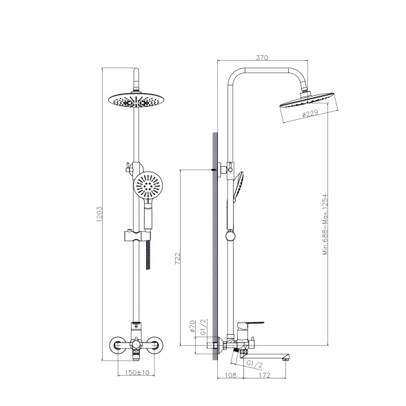 Душевая система 35к MIXLINE ML2415 излив лейка 3 позиции +лейка &amp;quot;Тропический душ&amp;quot; ХРОМ/БЕЛЫЙ - ML2415 