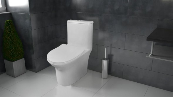 Унитаз-моноблок AZARIO Sente 375х665x785 напольный, безободковый, горизонтальный слив, сиденье дюропласт микролифт (AZ-8614)