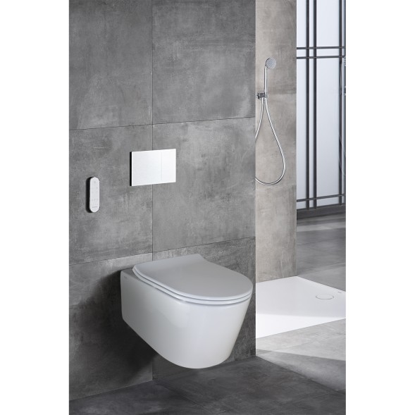 Унитаз подвесной Creo Ceramique RENNES 550х365х370, безободковый с тонким сидением микролифт (RE1100R+RE1001T/AR1001T)