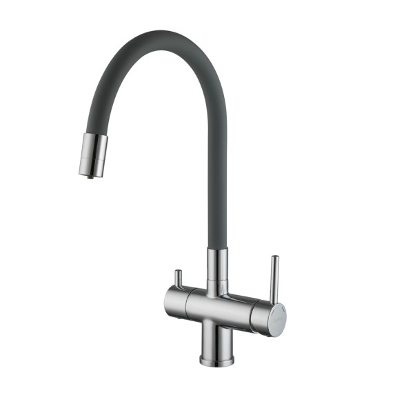 Смеситель для кухни 35к G4398-30 GAPPO гибкий излив, с вых. для питьевого фильтра, СЕРЫЙ-хром - G4398-30 