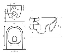 Унитаз подвесной Seramiksan Hill 360х520х350 безободковый, с тонким сиденьем микролифт, белый (A031161H+A030011)
