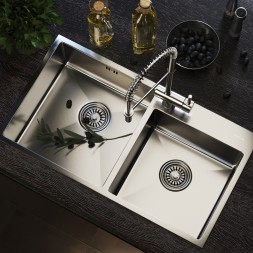 Мойка настол.монтаж 72х40 (3,0) 2-х ЧАШЕВАЯ вып 3 1/2  MIXLINE PRO 22см с сифоном (сатин) - 547240