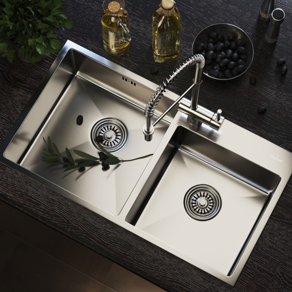 Мойка настол.монтаж 72х40 (3,0) 2-х ЧАШЕВАЯ вып 3 1/2  MIXLINE PRO 22см с сифоном (сатин) - 547240 