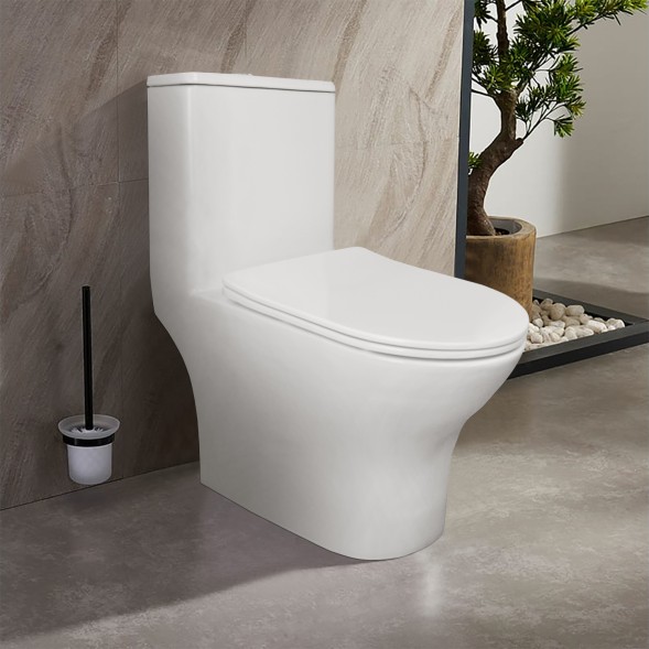 Унитаз-моноблок AZARIO Terni 670x350x760 горизонтальный слив, быстросъемное сиденье микролифт (AZ-8618)