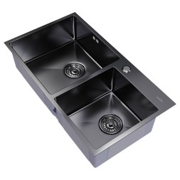 Мойка настол.монтаж 72х40 (3,0) 2-х ЧАШЕВАЯ вып 3 1/2  MIXLINE PRO 22см с сифоном (черный графит) - 547241