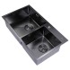 Мойка настол.монтаж 72х40 (3,0) 2-х ЧАШЕВАЯ вып 3 1/2  MIXLINE PRO 22см с сифоном (черный графит) - 547241 