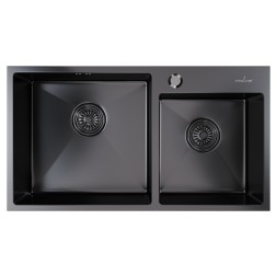 Мойка настол.монтаж 72х40 (3,0) 2-х ЧАШЕВАЯ вып 3 1/2  MIXLINE PRO 22см с сифоном (черный графит) - 547241