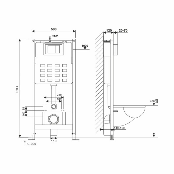 Система инсталляции WAVE без кнопки, ПНЕВМАТИКА 500 мм - 552519 