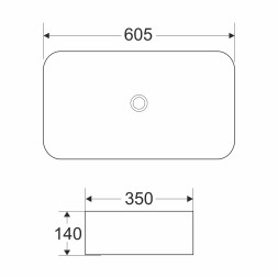 Раковина накладная на столешницу WAVE Promo 605*350*140 ш*г*в без перелива,белый,прямоуг - 552550