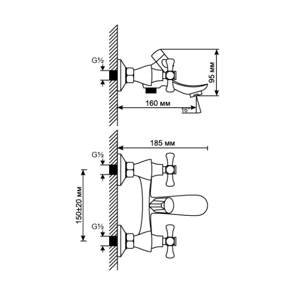 Смеситель для ванны 1/2 кер. MIXLINE ML10-01 - ML10-01 