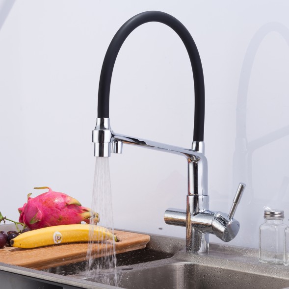 Смеситель для кухни 35к G4398-7 GAPPO гиб. излив, с вых. для пит. фильтра, ЧЕРНЫЙ-хром - G4398-7 