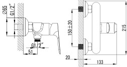 Смеситель для душа AZARIO AVILLA керамический картридж, хром (AZ-SU33394C)