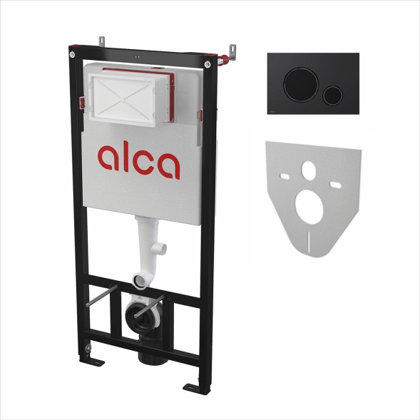 Комплект системы инсталляции Alcadrain для под. унитаза AM101/1120-4в1 RU M678-0001 (кнопка черная) - AM101/1120-4:1 RU M678-0001 