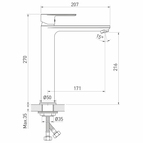 Смеситель для раковины 35k MIXLINE ML26-042 &amp;quot;Life&amp;quot; высокий излив - ML26-042 
