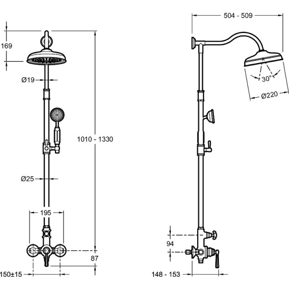 Душевая система Jacob Delafon Cleo 1889 золото глянцевое (E24311-BGG)