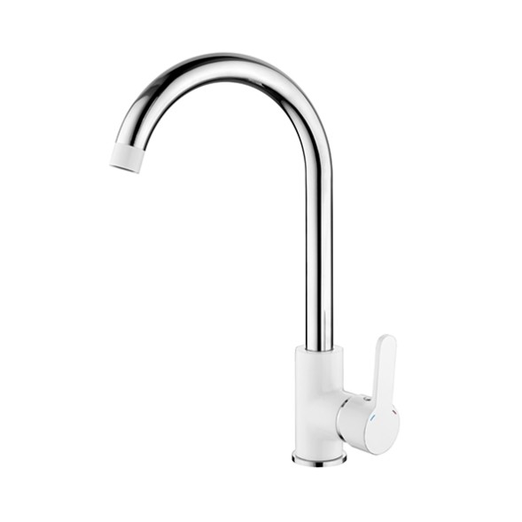 Смеситель для кухни 35к L4003W Ledeme высокий излив, боковая, под гайку БЕЛЫЙ+хром, латунь - L4003W 