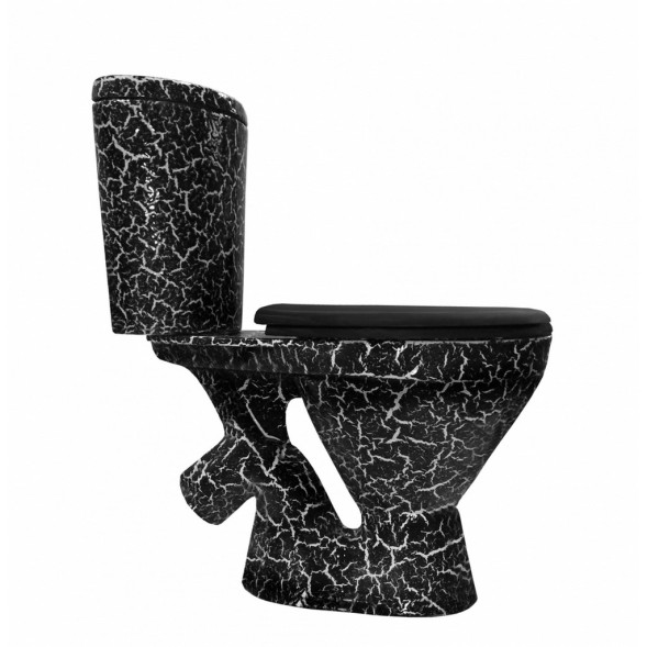Унитаз-компакт &amp;quot;ЭЛЕГАНТ&amp;quot; черный кракелюр (косой, нижн, сид.полип., арм) (Rosa) - 4640021064993 
