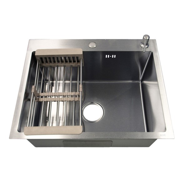 Кухонная мойка AZARIO NICOLE (600*500*220) нержавеющая сталь серебро (сифон, диспенсер,коландер) (AZS6050N)