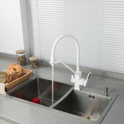 Смеситель для кухни 35k G4317-8 GAPPO с вых. для питьевого фильтра, гибкий излив Белый-хром - G4317-8 