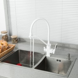 Смеситель для кухни 35k G4317-8 GAPPO с вых. для питьевого фильтра, гибкий излив Белый-хром - G4317-8 