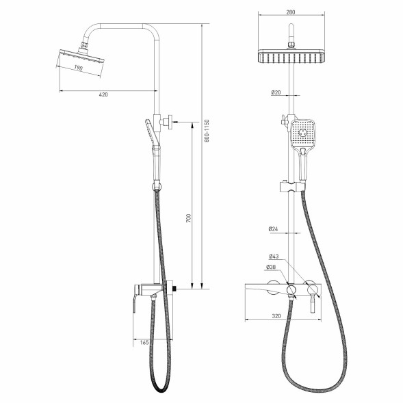 Душевая система 35к MIXLINE ML2430 излив лейка 3 позиции+лейка &amp;quot;Тропический душ&amp;quot; ГРАФИТ - ML2430 
