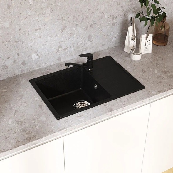 Мойкa ML-GMU06 УЛЬТРА с крылом, черный камень, 600*420 мм (глуб. чаши 170) - 00-001421 