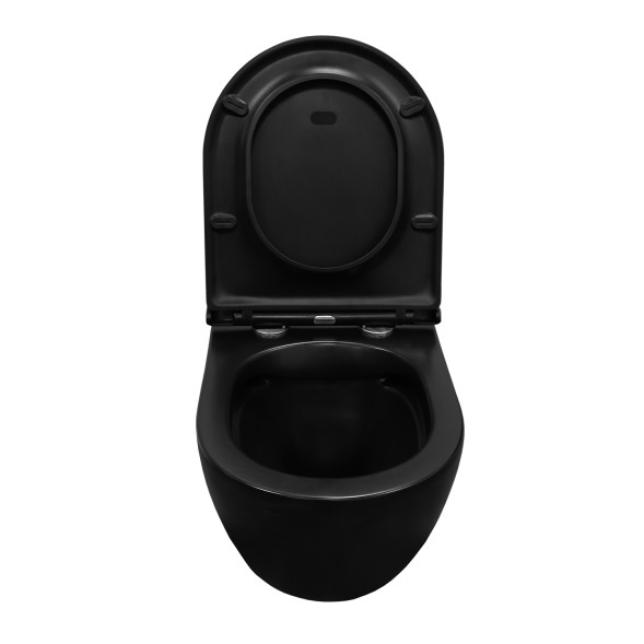 Унитаз подвесной Azario Grado 490х370х360 безободковый с сиденьем микролифт, черный матовый (AZ-0046-MB)