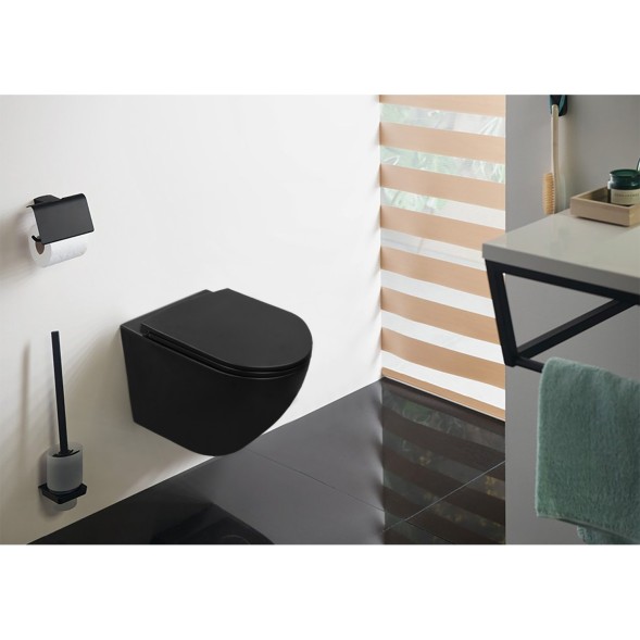 Унитаз подвесной Azario Grado 490х370х360 безободковый с сиденьем микролифт, черный матовый (AZ-0046-MB)