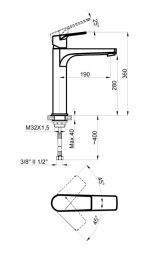 Смеситель для раковины AZARIO TREYA высокий, черный матовый (AZ-156845524)