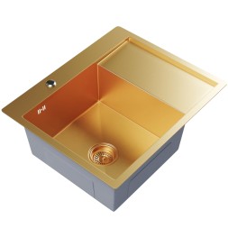 Мойка настол.монтаж 60х50 (3,0) лев. вып 3 1/2  MIXLINE PRO 20см с сифоном (золото) - 552924