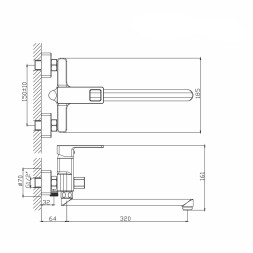 Смеситель для ванны и раковины 35k MIXLINE ML34-02 "Solo Black" ЧЕРНЫЙ - ML34-02