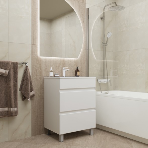 Тумба д/ванной &amp;quot;БРИКС-60&amp;quot; 2 ящика под раковину &amp;quot;Breeze 60&amp;quot; мебельный (Sanita Luxe) (ПВХ) - 555634 