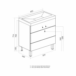 Тумба д/ванной &amp;quot;БРИКС-60&amp;quot; 2 ящика под раковину &amp;quot;Breeze 60&amp;quot; мебельный (Sanita Luxe) (ПВХ) - 555634 