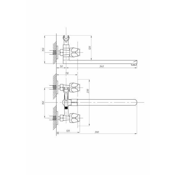 Смеситель для ванны и раковины 1/2 кер ПРОФСАН ПСМ-159-48 &amp;quot;ЕВРО&amp;quot;,  эксцентрики &amp;quot;ЕВРО, ХРОМ - PSM-159-48 