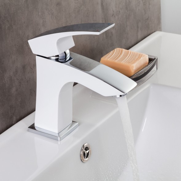 Смеситель для раковины 35к G1007-7 GAPPO литой, п/гайку, БЕЛЫЙ-ХРОМ - G1007-7 