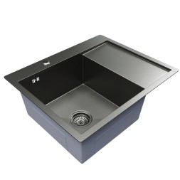 Мойка настол.монтаж 60х50 (3,0) лев. вып 3 1/2  MIXLINE PRO 20см с сифоном (черный графит) - 552926