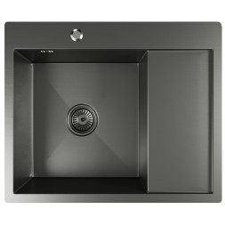 Мойка настол.монтаж 60х50 (3,0) лев. вып 3 1/2  MIXLINE PRO 20см с сифоном (черный графит) - 552926