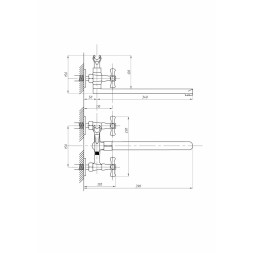 Смеситель для ванны и раковины 1/2 кер ПРОФСАН ПСМ-159-75 "ЕВРО", эксцентрики "ЕВРО,КРЕСТ, ХРОМ - PSM-159-75
